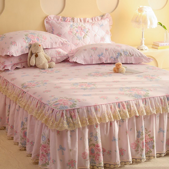 91家纺网 家纺一手货源 找家纺 美达家纺 2025新款全棉印花单床裙 夏花依旧