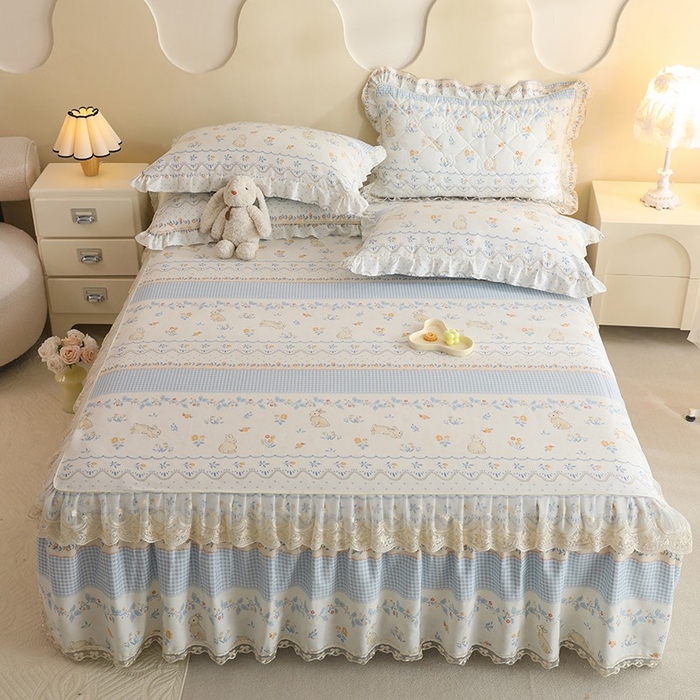 91家纺网 家纺一手货源 找家纺 美达家纺 2025新款全棉印花单床裙 花宠乐章-蓝