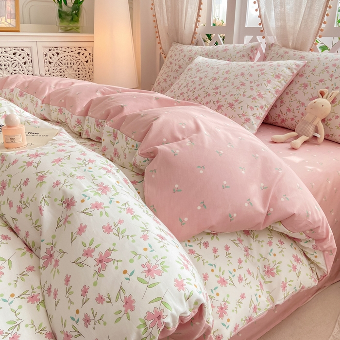 91家纺网 家纺一手货源 找家纺 帅露家纺 2025开春新品全棉喷气13070小清新印花纯棉全棉四件套 点点