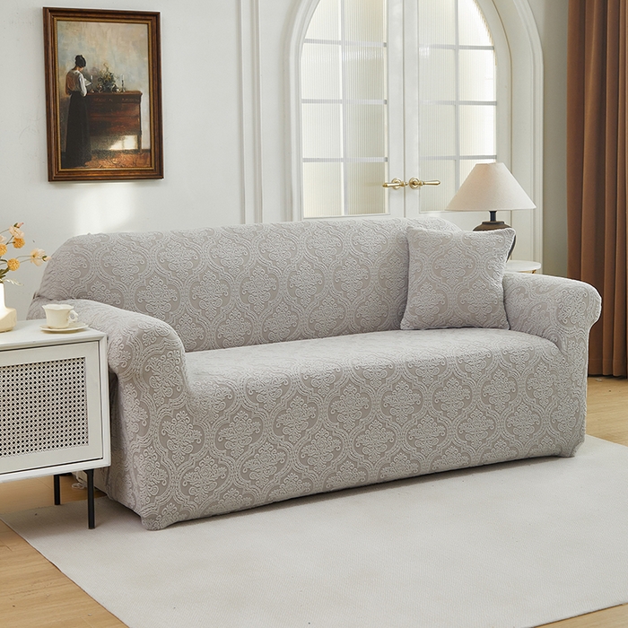 91家纺网 家纺一手货源 找家纺 逐日沙发套 2025新款提花绒沙发套-欧艺 浅灰