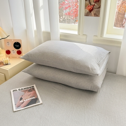 眠博士2025新款全棉双层纱单枕套  双层纱枕套-浅灰条