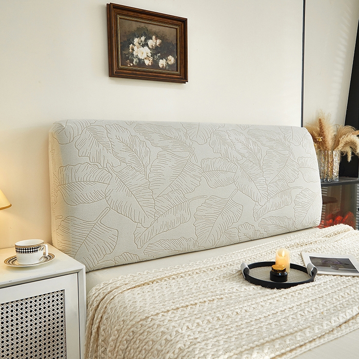 91家纺网 家纺一手货源 找家纺 逐日沙发套 2025新款提花绒床头罩-叶沙 浅灰