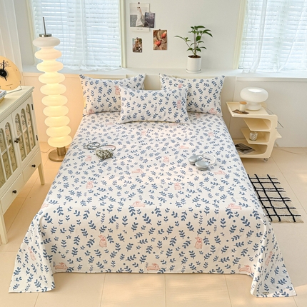 眠博士2025新款全棉老粗布床单 老粗布床单-绿叶兔