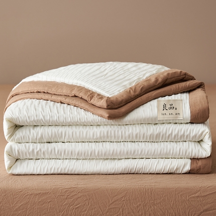 一加一家纺2025新款A类双层泡泡纱波纹提花牛奶蛋白夏被四件套 良品波浪纹-深咖色