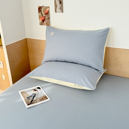 眠博士2025新款全棉老粗布枕套 老粗布枕套-月光浅兰