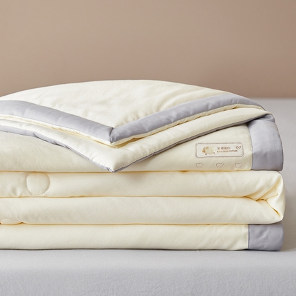 一加一 2025新款A类小奶棉刺绣羊绒蛋白夏被四件套 羊绒蛋白-雾灰