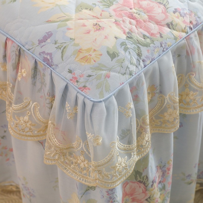 91家纺网 家纺一手货源 找家纺 美达家纺 2025新款全棉印花床裙四件套 栀夏海棠-蓝