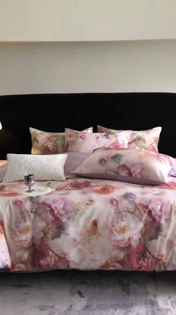 91家纺网 家纺一手货源 找家纺 立奥被业 2025新款60S数码印花四件套四件套 木兰紫