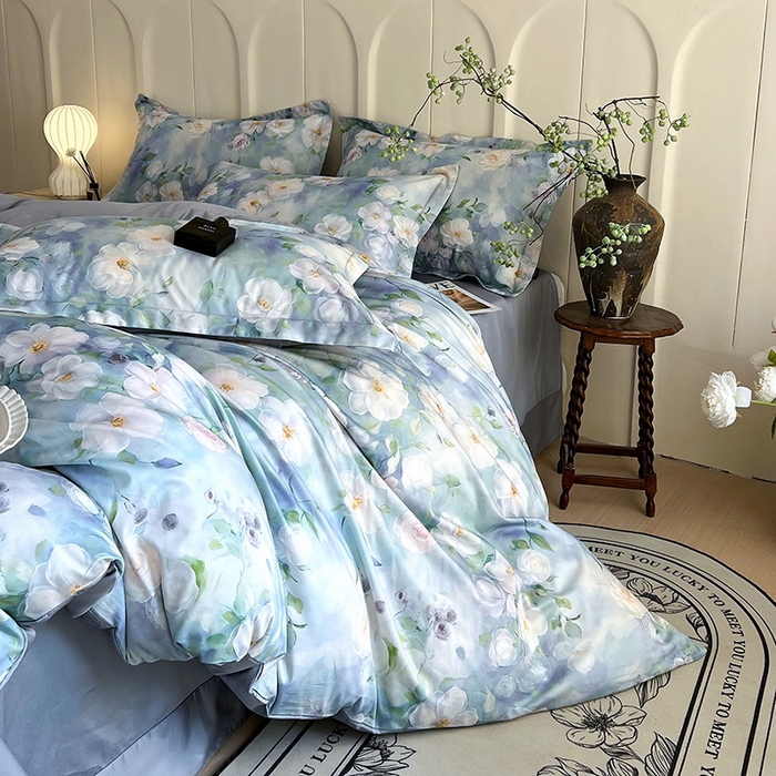 91家纺网 家纺一手货源 找家纺 梧桐树 2025新款100%全棉60S长绒棉套件 S29烟雨蒙蒙-绿