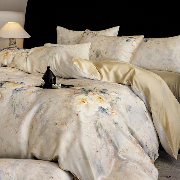 91家纺网 家纺一手货源 找家纺 立奥被业 2025年新款100%兰精天丝四件套天丝数码印花四件套 忆江南-金