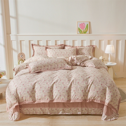 91家纺网 家纺一手货源 找家纺 （总）缦彩 【加微信送买家秀】2025新款母婴级双层纱宽边床单四件套