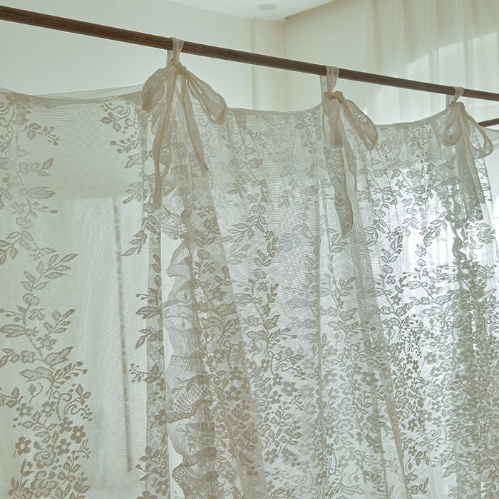91家纺网 家纺一手货源 找家纺 2025新款浪漫落地蕾丝花边蚊帐905提花系带系列 905玫瑰庄园-奶油白