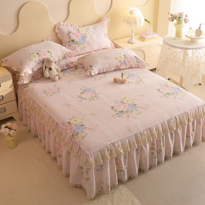 91家纺网 家纺一手货源 找家纺 美达家纺 2025新款全棉印花单床裙 绮梦花源