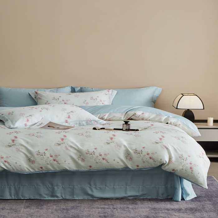 91家纺网 家纺一手货源 找家纺 顾家家居 2026新款莱塞尔数码印花四件套 捻绣