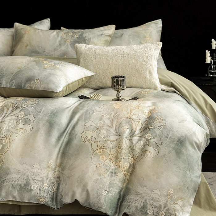 91家纺网 家纺一手货源 找家纺 立奥被业 2025新款60S数码印花四件套四件套 曼希-绿