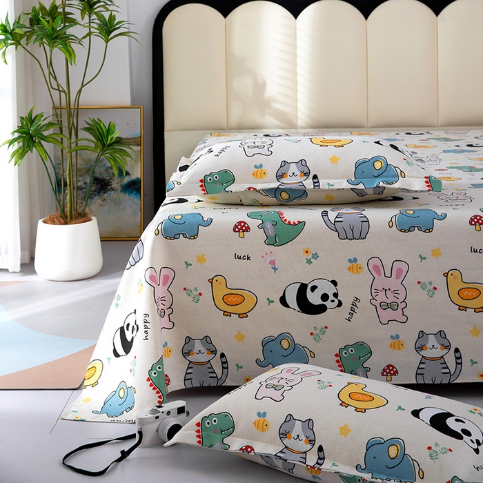 91家纺网 家纺一手货源 找家纺 帛洵2025新款原棉老粗布床单 聚会萌宠