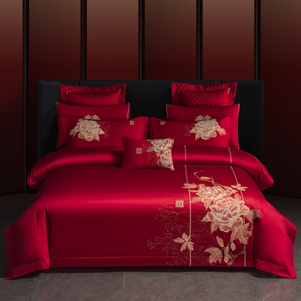 美娘阁 2025新款A版长绒棉提花B版长绒棉刺绣婚庆多件套 传世之喜