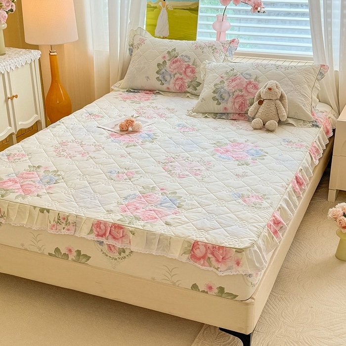 91家纺网 家纺一手货源 找家纺 美达家纺 2025新款全棉印花夹棉床笠 法尔曼玫瑰