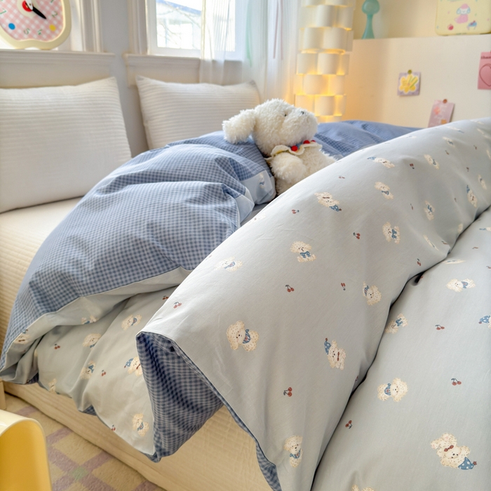 91家纺网 家纺一手货源 找家纺 清雅福 2025全棉13372小清新四件套和单被套早春系列第二批--单被套 小狗宝莉·蓝