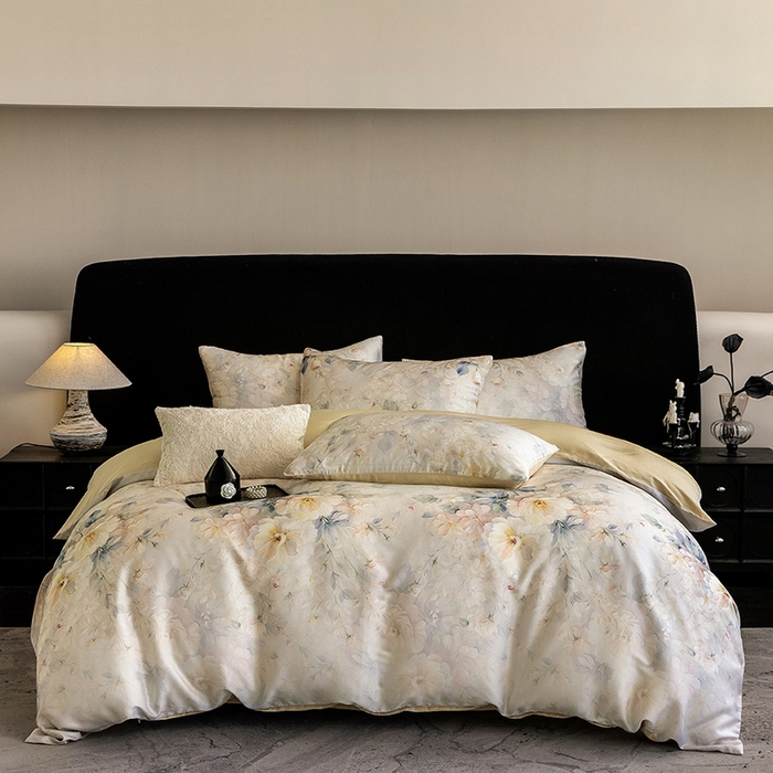 91家纺网 家纺一手货源 找家纺 立奥被业 2025年新款100%兰精天丝四件套天丝数码印花四件套 忆江南-金