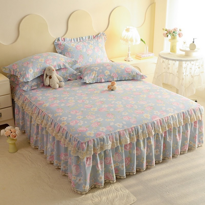 91家纺网 家纺一手货源 找家纺 美达家纺 2025新款全棉印花单床裙 纷然花朵