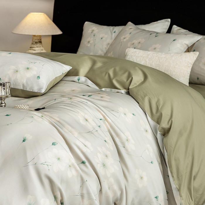 91家纺网 家纺一手货源 找家纺 立奥被业 2025新款60S数码印花四件套四件套 沁语-绿