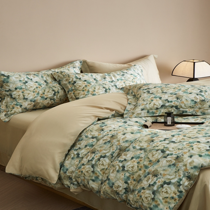 91家纺网 家纺一手货源 找家纺 顾家家居 2025新款莱塞尔数码印花四件套 青梧