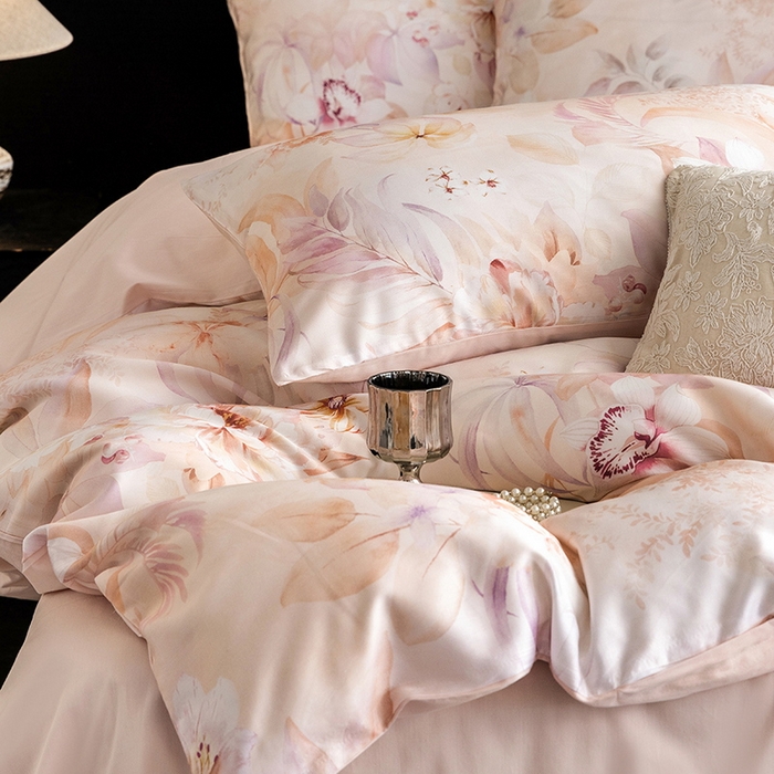 91家纺网 家纺一手货源 找家纺 立奥被业 2025新款60S数码印花四件套四件套 云馥-粉