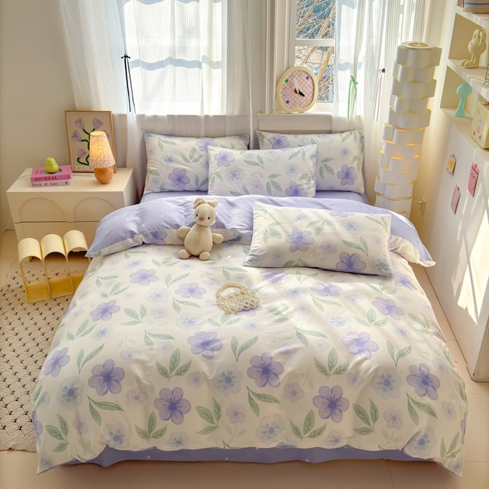 91家纺网 家纺一手货源 找家纺 清雅福 2025全棉13372小清新四件套和单被套早春系列第二批--四件套 玺园