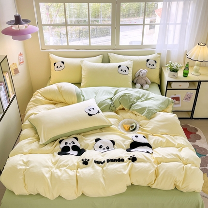 N先生+V 13814689556 发大图/买家秀 2025新款超柔水洗棉毛巾绣四件套--熊猫团团系列 熊猫团团黄