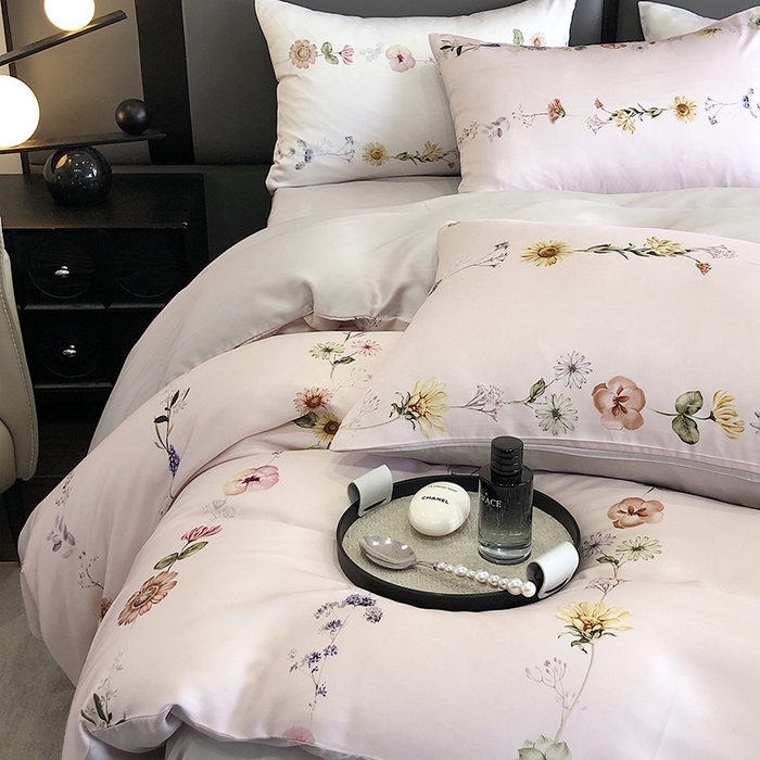 91家纺网 家纺一手货源 找家纺 立奥被业 2025年新款100%兰精天丝四件套天丝数码印花四件套 余梦灰