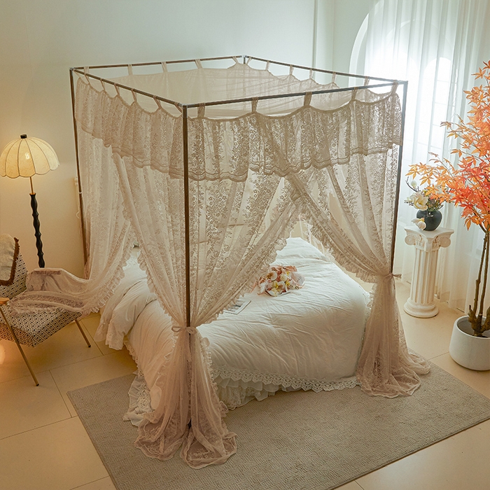 91家纺网 家纺一手货源 找家纺 902落地宫廷蚊帐 玫瑰庄园-奶油杏