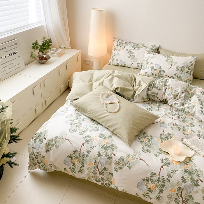 91家纺网 家纺一手货源 找家纺 帅露 2025开春新品全棉喷气13070小清新印花纯棉全棉四件套 萝樱