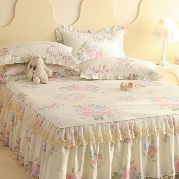 91家纺网 家纺一手货源 找家纺 美达家纺 2025新款全棉印花单床裙 法尔曼玫瑰