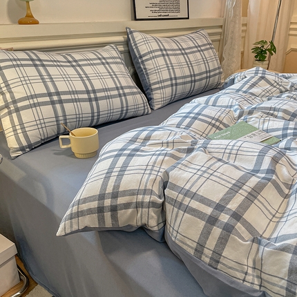 91家纺网 家纺一手货源 找家纺 （总）盛秋家纺 2025新款水洗棉格子条纹系列四件套【易安阁】