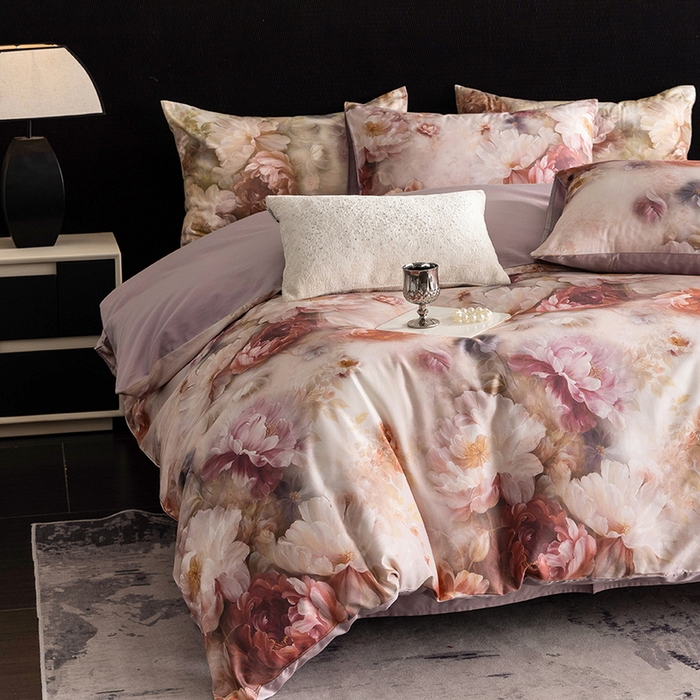 91家纺网 家纺一手货源 找家纺 立奥被业 2025新款60S数码印花四件套四件套 木兰紫