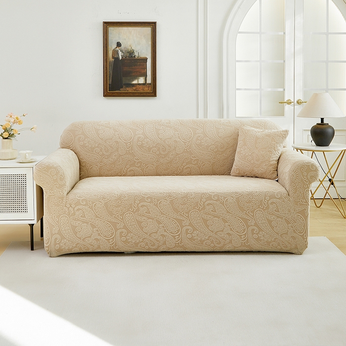 91家纺网 家纺一手货源 找家纺 逐日沙发套 2025新款提花绒沙发套-古罗 卡其