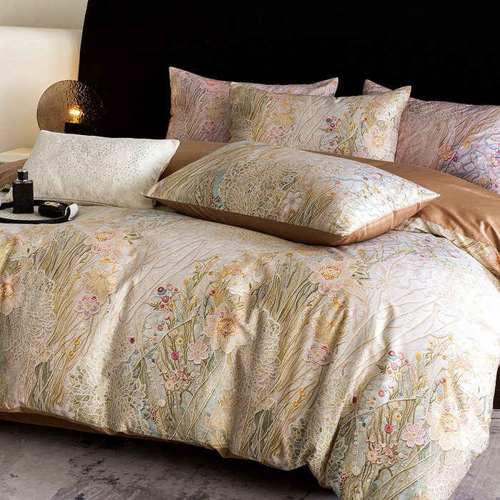 91家纺网 家纺一手货源 找家纺 立奥被业 2025新款60S数码印花四件套四件套 秘境咖