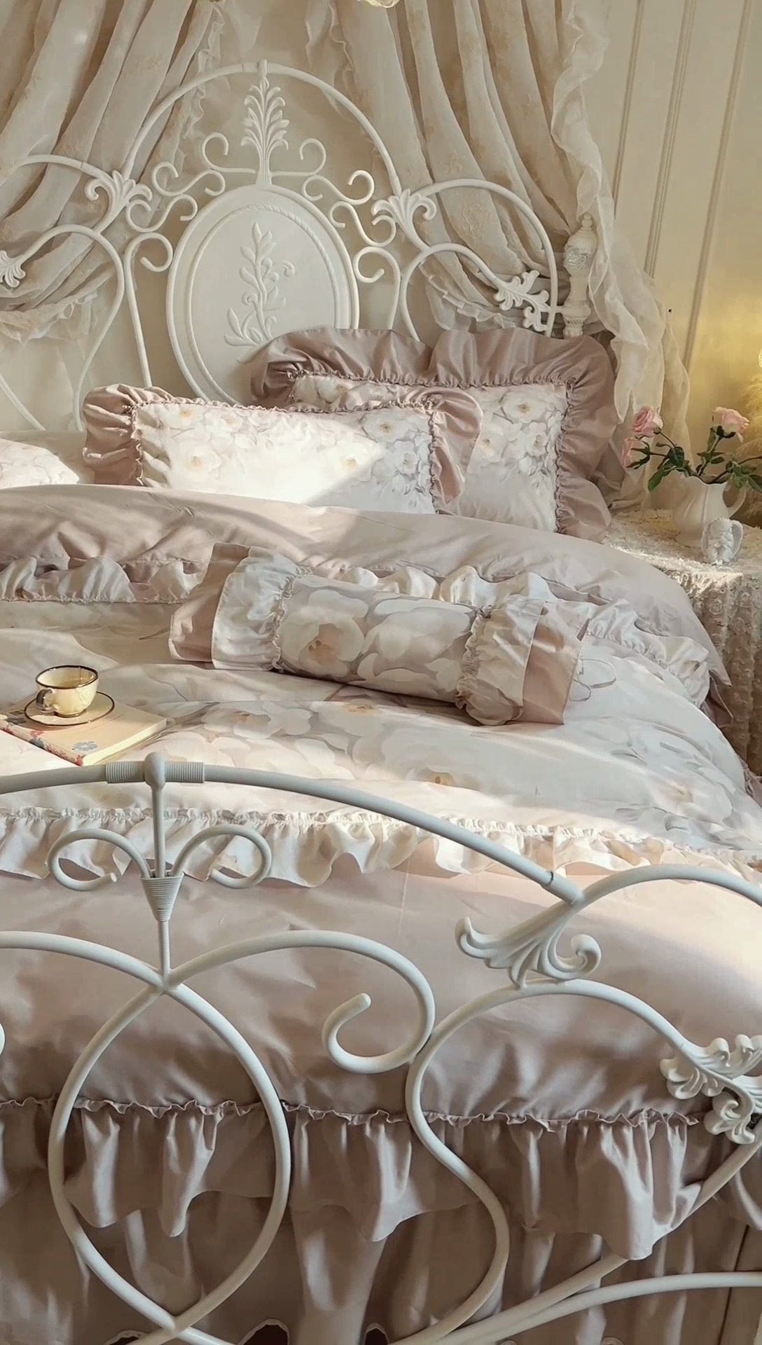 91家纺网 家纺一手货源 找家纺 惯盈家纺 2025新款全棉法式四件套洛丽可系列 卡其