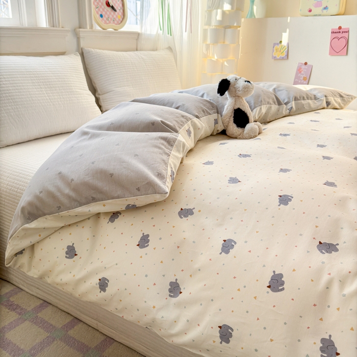 91家纺网 家纺一手货源 找家纺 清雅福 2025全棉13372小清新四件套和单被套早春系列第二批--单被套 萌象派对