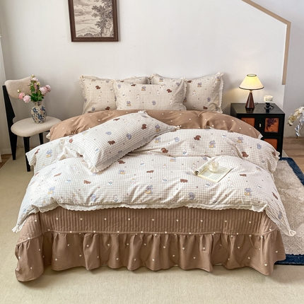 91家纺网 家纺一手货源 找家纺 （总）梦可莱家居 2025新款全棉韩版蕾丝边床盖四件套