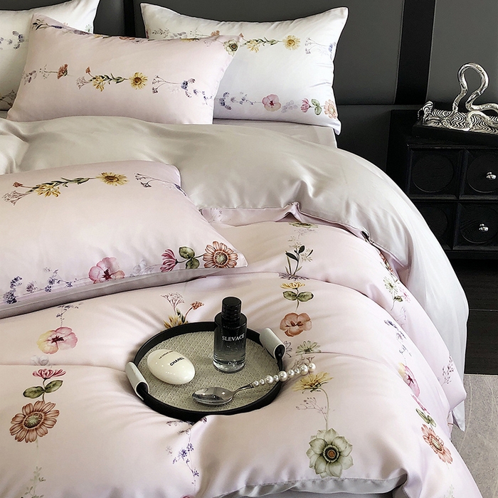 91家纺网 家纺一手货源 找家纺 立奥被业 2025年新款100%兰精天丝四件套天丝数码印花四件套 余梦灰