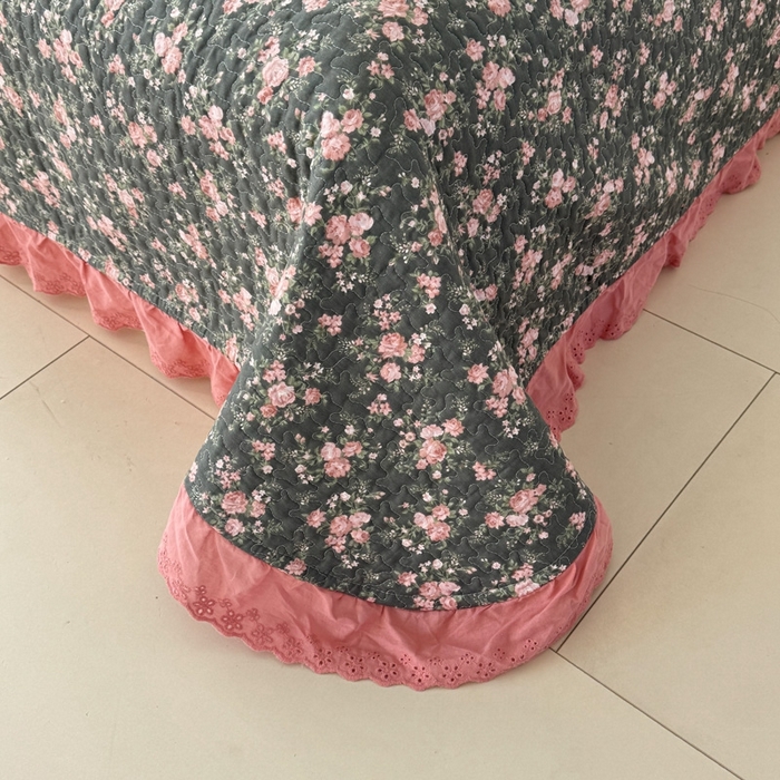 91家纺网 家纺一手货源 找家纺 添越 2024新款纯棉砂洗床盖暗香玫瑰