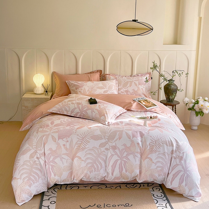 91家纺网 家纺一手货源 找家纺 梧桐树 2025新款100%全棉60S长绒棉套件 S22-深海秘境-粉