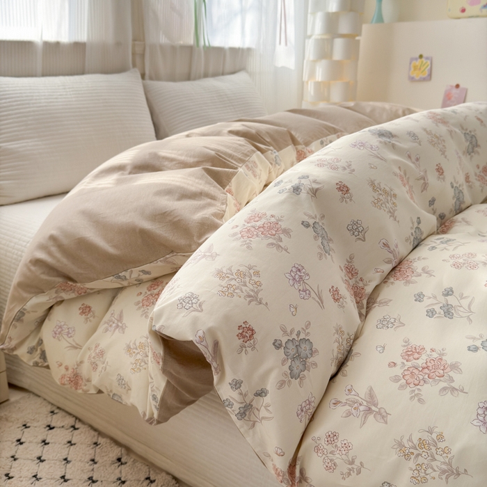 91家纺网 家纺一手货源 找家纺 清雅福 2025全棉13372小清新四件套和单被套早春系列第二批--单被套 夜伴花香·米