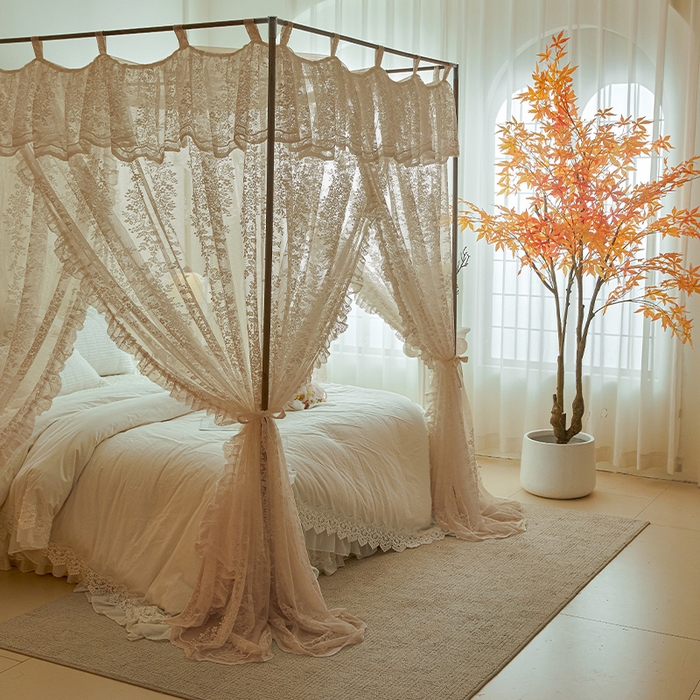 91家纺网 家纺一手货源 找家纺 902落地宫廷蚊帐 玫瑰庄园-奶油杏