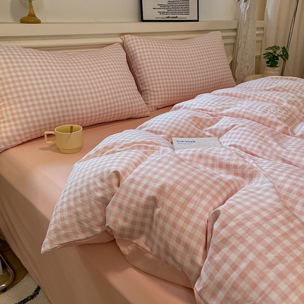 91家纺网 家纺一手货源 找家纺 （总）盛秋家纺 2025新款水洗棉格子条纹系列四件套【易安阁】