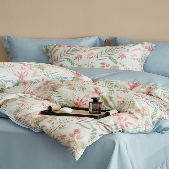 91家纺网 家纺一手货源 找家纺 顾家家居 2025新款莱塞尔数码印花四件套 素瑾