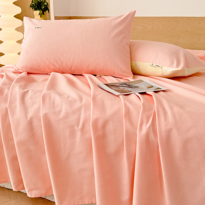 91家纺网 家纺一手货源 找家纺 眠博士2025新款全棉老粗布枕套 老粗布枕套-月光粉