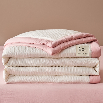 一加一家纺2025新款A类双层泡泡纱波纹提花牛奶蛋白夏被四件套 良品波浪纹-豆沙色